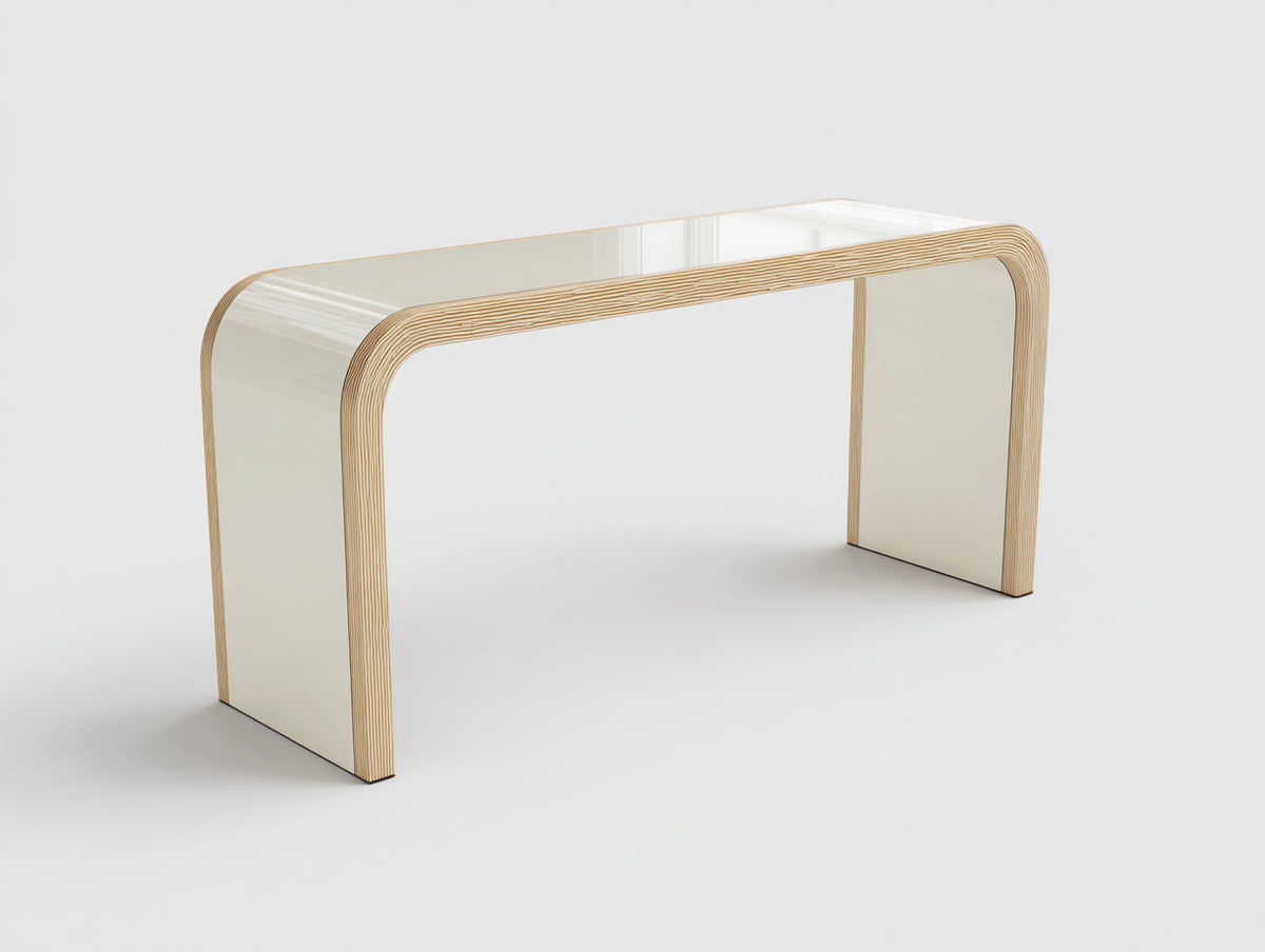 Console basse 115×38×50 cm - contreplaqué bois clair - structure arrondie ouverte style minimaliste pour chambre à coucher
