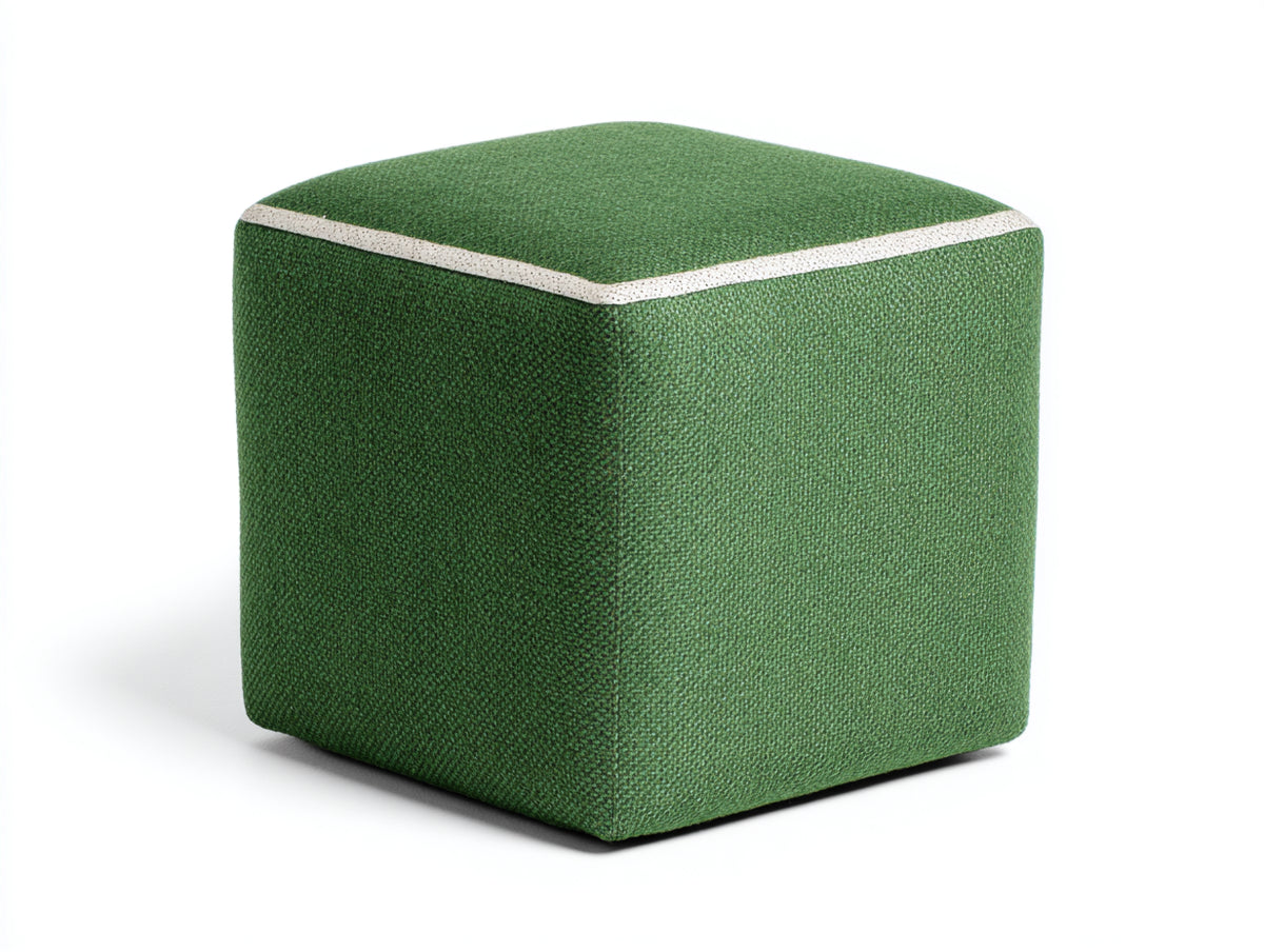 Tabouret 42×42×45 cm - tissu vert profond et finition contrastée - pouf cube rembourré minimaliste pour chambre à coucher