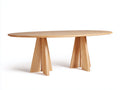 Table à manger 200×100×76 cm - bois naturel clair - plateau ovale large avec piètement double pour salle à manger moderne