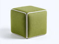 Tabouret cube 42×42×42 cm - tissu laineux vert olive et passepoil écru - assise rembourrée aux angles arrondis pour chambre à coucher