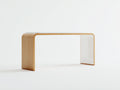 Console 125×38×80 cm - bois lamellé clair et verre transparent - cadre continu aux angles courbés pour chambre à coucher