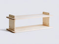 Console basse 110×32×48 cm - contreplaqué clair - double plateau ouvert aux angles arrondis pour chambre à coucher