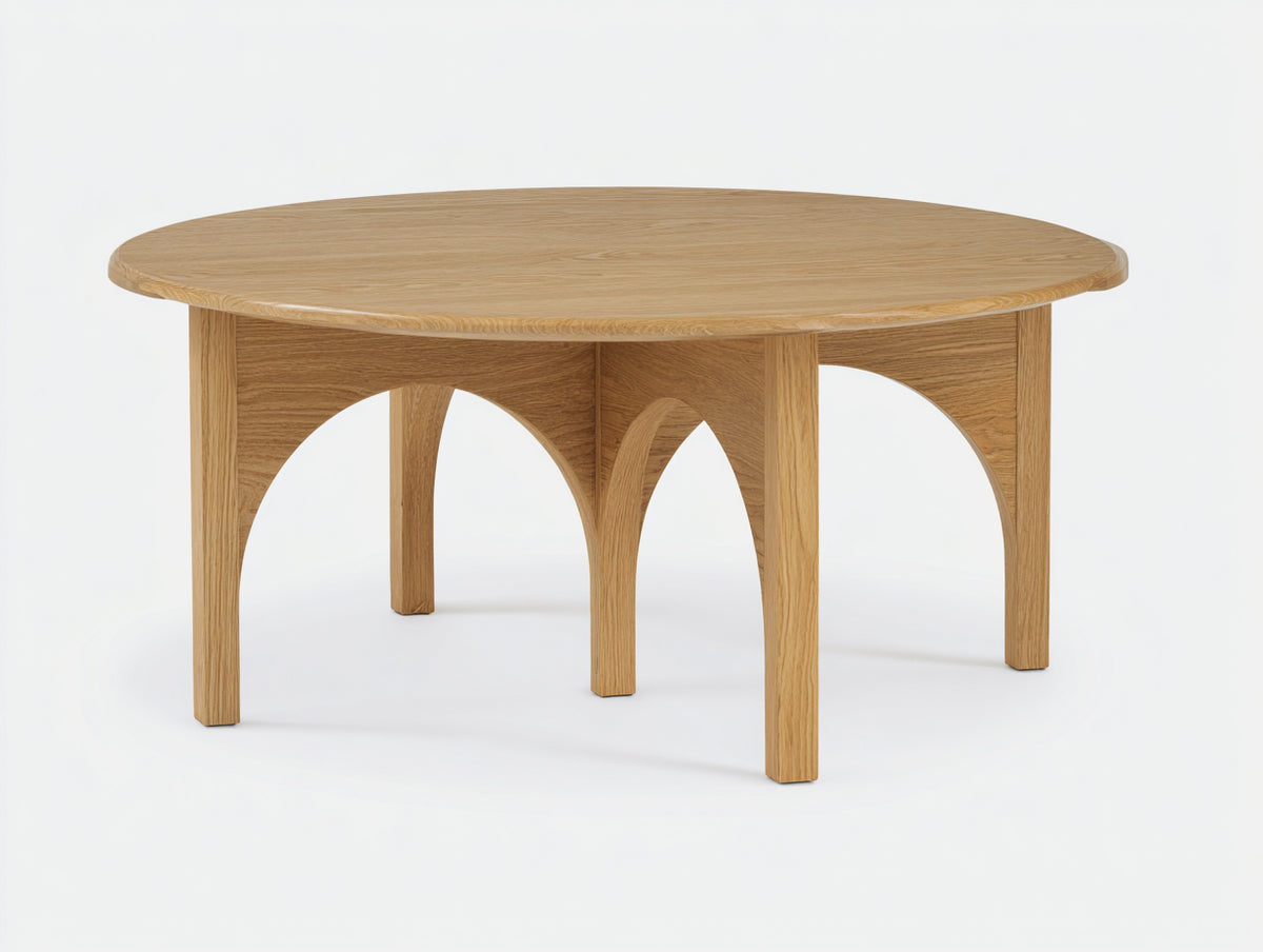 Table à manger 160×160×75 cm - chêne naturel clair - plateau rond et pieds sculptés style organique pour salle à manger