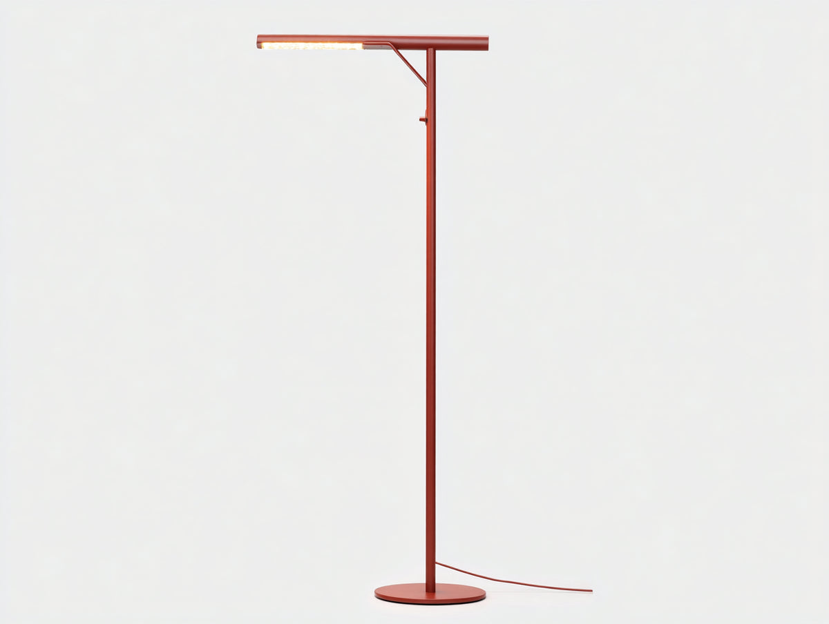 Lampe de bureau sur pied 55×24×155 cm - métal rouge brique - tête horizontale à éclairage direct pour chambre à coucher
