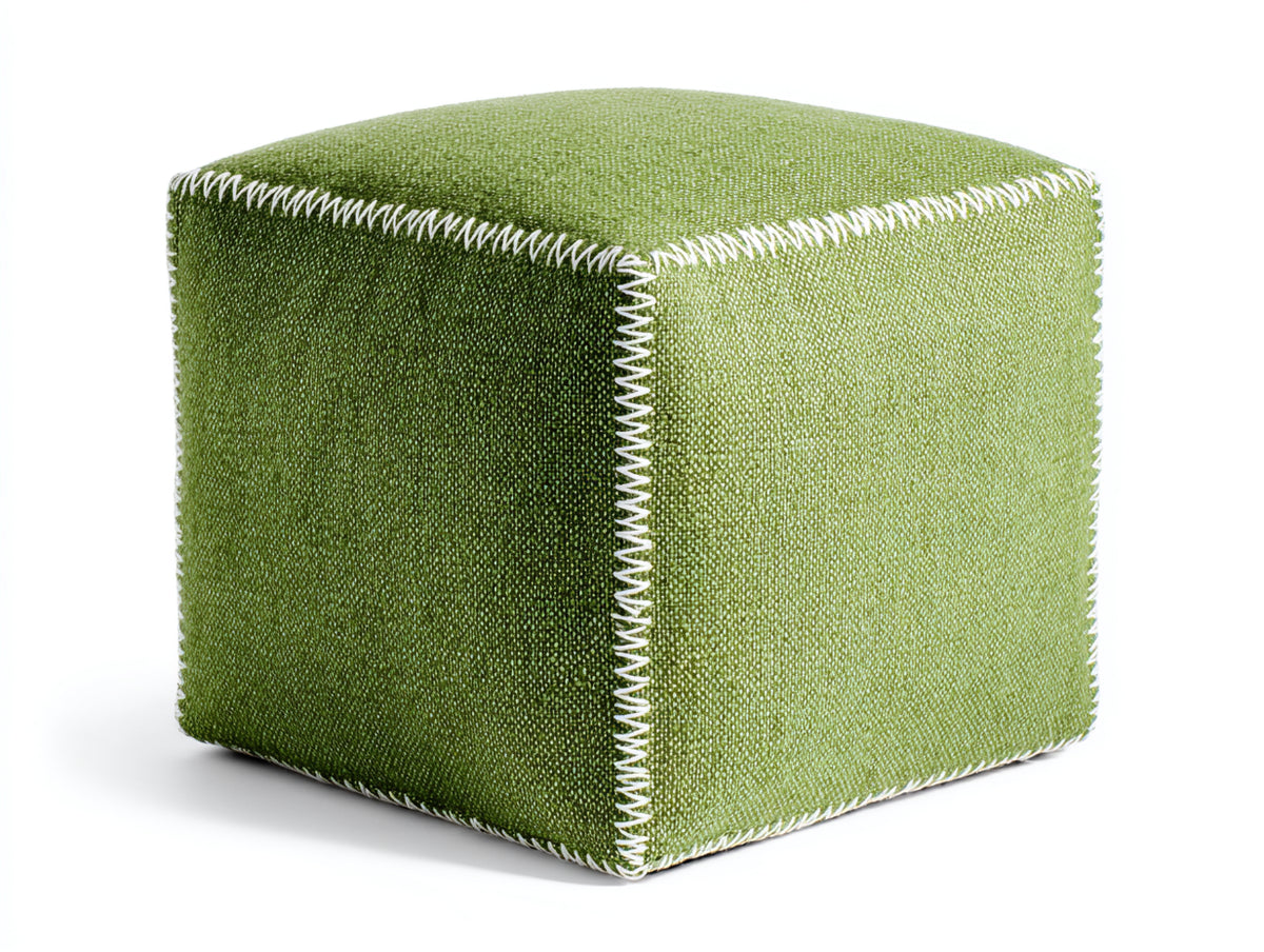 Tabouret 45×45×43 cm - tissu vert mousse et finition couture contrastée - pouf carré confortable design épuré pour chambre à coucher