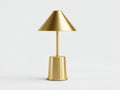 Lampe de bureau 35×35×55 cm - métal doré brossé - abat-jour conique large et base cylindrique pour chambre à coucher