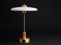 Lampe de bureau 32×32×54 cm - métal doré finition satinée - abat-jour circulaire blanc et pied fin pour chambre à coucher