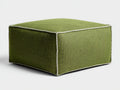 Tabouret large 60×60×36 cm - tissu chevron vert olive et passepoil écru - pouf bas carré pour chambre à coucher