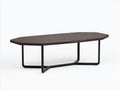 Table à manger 190×95×75 cm - bois foncé et métal noir - plateau ovale allongé avec piètement fin contemporain pour salle à manger