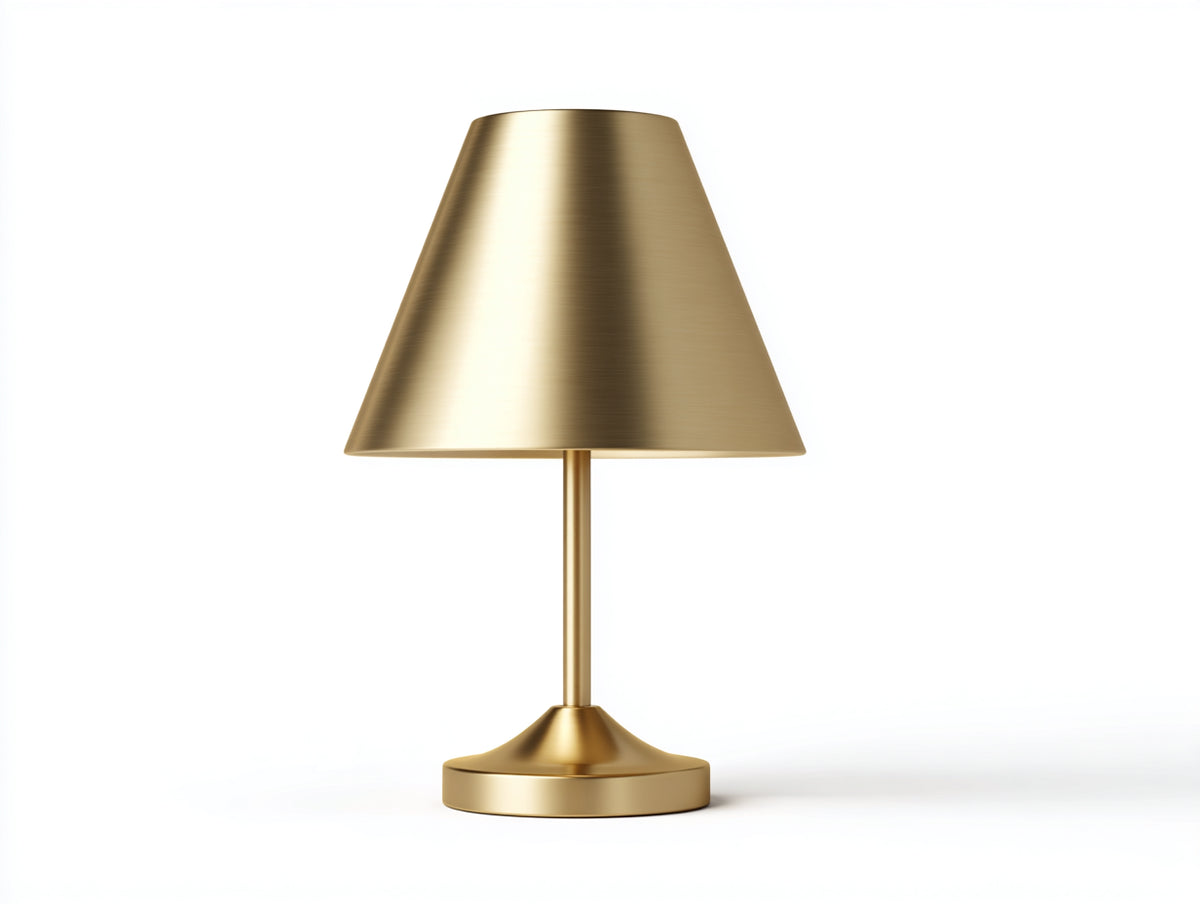 Lampe de bureau 36×36×52 cm - laiton doré satiné - abat-jour conique haut et socle rond pour chambre à coucher