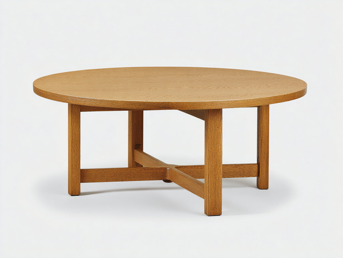 Table à manger circulaire 145×145×75 cm - bois ambré - cadre ouvert avec traverse basse en croix pour salle à manger