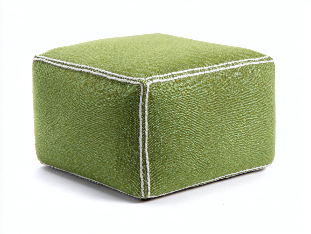 Tabouret 50×50×38 cm - tissu vert pistache et bordures cousues blanches - pouf carré moelleux design minimaliste pour chambre à coucher